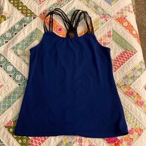 Fabletics | Peyton Racerback Tank Ink Blue/ Black mesh straps - small